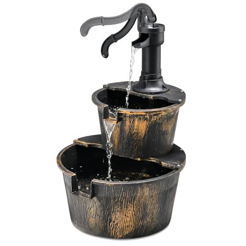 SOARS Fontaine Jardin à 2 Niveaux, Fontaine à Eau avec Pompe à Eau Électrique & Débit d'eau Réglable, Matériau PP Imperméable, Décoration Jardin pour Extérieur, Balcon, Terrasse