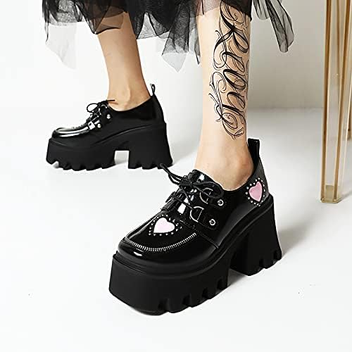 Amazon Aicciaizzi 地雷系 厚底靴 レディース ハイヒール レースアップシューズ ハート柄 パンプス