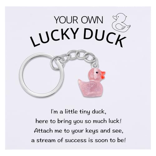 Ukodnus Lucky Duck Keychain, Good Luck Ducks Charm with Inspirational Card, Positive Gift for Friends, Family and Duck Lovers, Encouragement Gift for Graduation, New Job, Exam, Pink