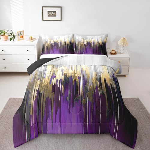 Erosebridal Purple Bedding King Watercolor Graffiti Comforter Set cover