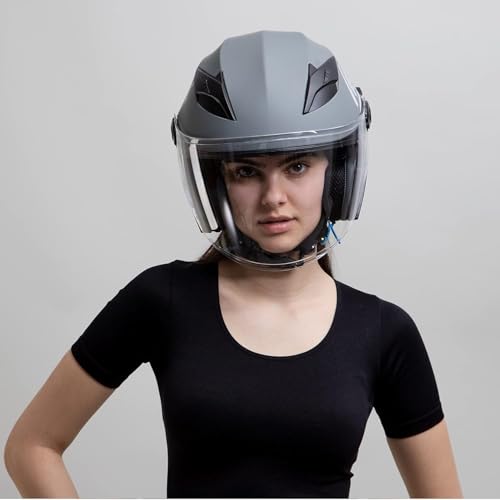 Westt Kask motocyklowy Jet z certyfikatem ECE 22.06, męski i damski kask z podwójnym wizjerem, czarny, szary, biały, rozmiar S-XL
