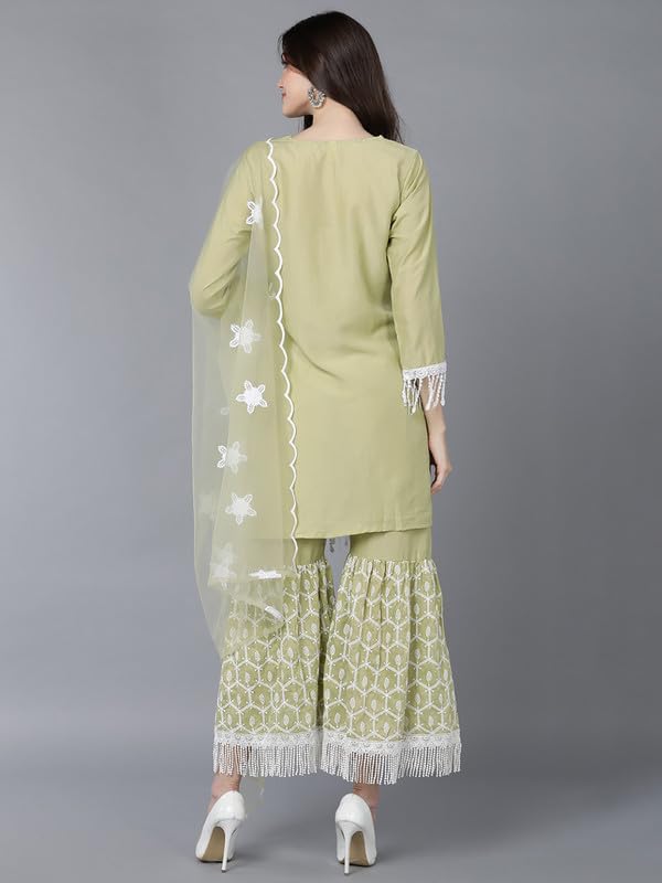 Image of Vaamsi Women's Poly Silk Embroidered Kurta Sharara With Dupatta (PKSKD1403 3XL Beige)