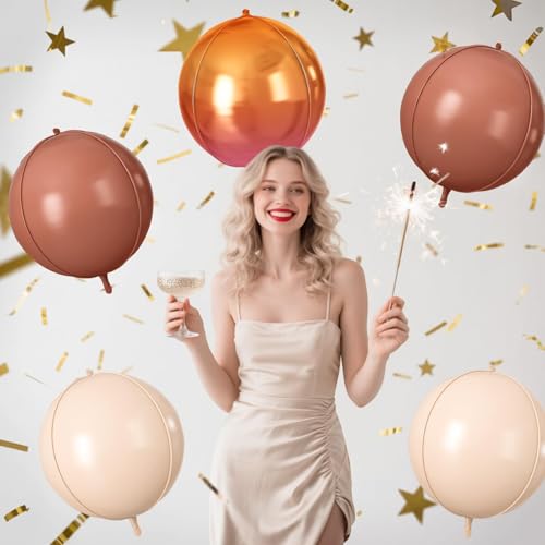 Image of 9 Pcs Retro Beige Orange Brown Round Foil Balloons,22 Inch Round Balloons