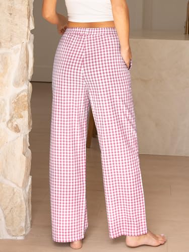 Image of ANRABESS Womens Gingham Striped Boxer Pants | 2026 Fall Outfits,Wide Leg Elastic Waist with Pockets,Casual Lounge Pajama Bottoms,Lightweight Breathable,Fashion Clothing
