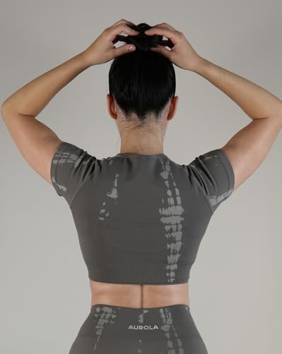 Image of AUROLA Serpent Snake Seamless Workout T-Shirts for Women,Short Sleeve Crop Top Gym Yoga Athletic Shirts Tee