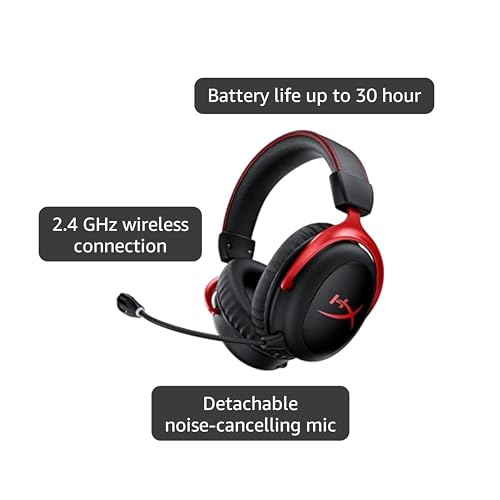 Cloud II Wireless, Cuffie da Gaming Senza Filo, Connessione 2,4 GHz, Telaio in Alluminio, Cuscinetti in Memory Foam Rivestiti in Similpelle, Comandi sul Padiglione, Autonomia 30 Ore, Nero/Rosso - Cuffia gaming - Immagine 2