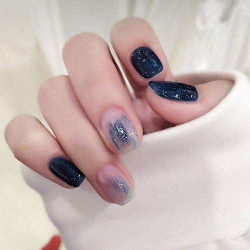 Poliphili 24Pcs Glossy Shiny Blue Sky Press On Colorful Short Square Acrylic False Nails Full Coverage Multitype Ballerina Fake Nails Art Tips (Blue Sky)
