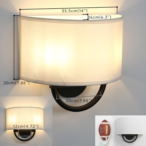 Image of Industrial 2-Lights Wall Sconce Fixture with White Fabric Shade, Double Arm Wall Light Lamps Decor for Hallway Bedroom Living Room Bathroom Stairway