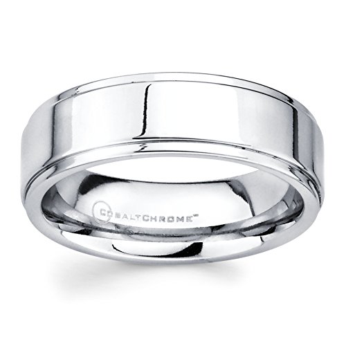 Boston Bay Diamonds Men's 7MM Comfort Fit Cobalt Chrome Wedding Band Ring w/Double Channel Accent