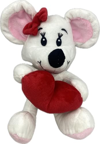 Ratón de peluche con corazón de 23 cm, color gris con corazón rojo "Te quiero", adorable peluche para el día de San Valentín, cumpleaños y como regalo para niños y adultos (color blanco)
