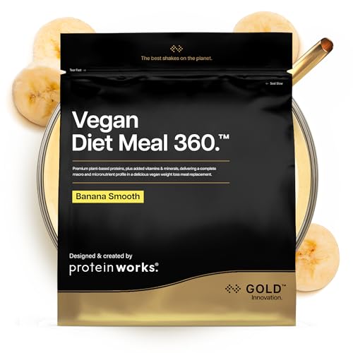 Protein Works | Vegan Diet Meal 360 – GOLD Innovation, veganer Protein-Mahlzeitenersatz-Shake, unterstützt gesundes Abnehmen, zuckerarm & ballaststoffreich, Banana Smooth, 7 Mahlzeiten, 500g