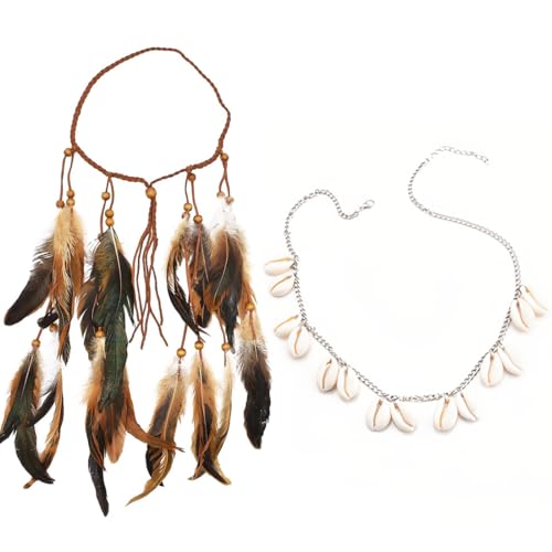 VJUYSW 2diadema de Plumas, Tocado Boho, Diademas de Plumas Indias, postizo, Festival, Disfraz, bisutería para Mujer