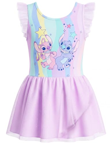 Image of Disney Frozen Elsa Princess Stitch Minnie Girls Ballet Leotards Ruffle Sleeve Shiny Leotard Dance Dress Ballerina Outfit 2-9Y