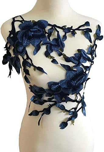 2pcs Blue Magnolia Embroidered Patch Garment Appliques Sew on Patches Clothes Cheongsam Wedding Dress Accessory