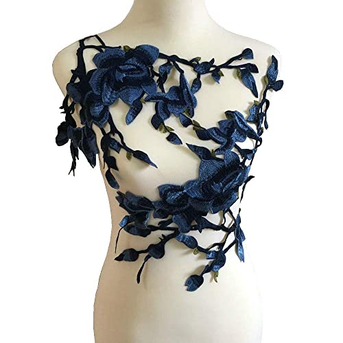 2Pcs Blue Magnolia Embroidered Patch Garment Appliques Sew On Patches Clothes Cheongsam Wedding Dress Accessory #TOP1