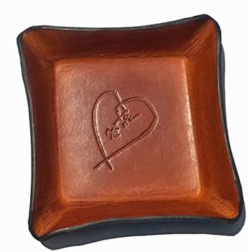 3rd Anniversary Leather Tray. Distressed Leather Valet with Heart.
