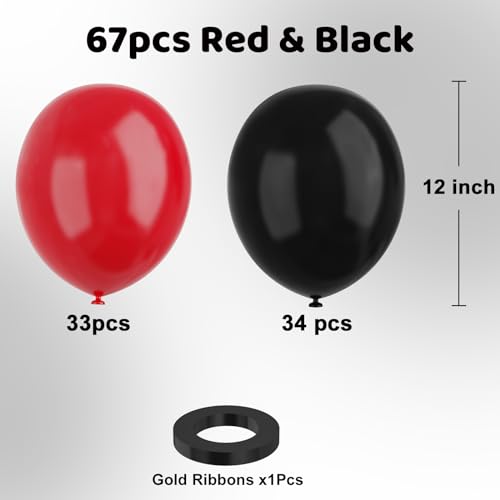 Image of Red and Black Latex Balloons, 67 12 Inch Black and Red Party Balloons for Birthday, Graduation, BBQ Casino, Poker Card Party Decoration