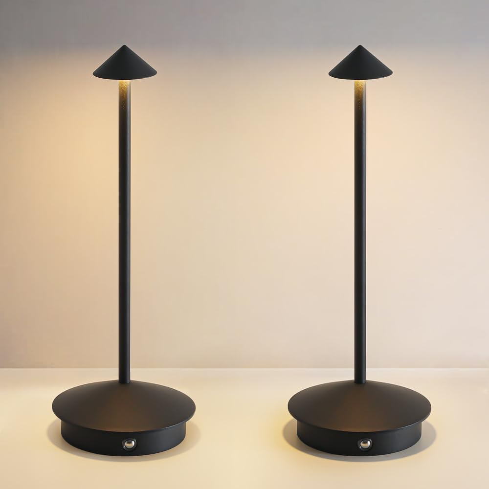 EJQ Lot de 2 lampes de table LED sans fil, portables 6000 mAh rechargeables, contrôle tactile, lampe de table d'extérieur