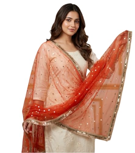 Image of Navti Creations Women's Lightweight Net Dupatta With Sequence Embroidery & Kiran Border (Length 2.25m)