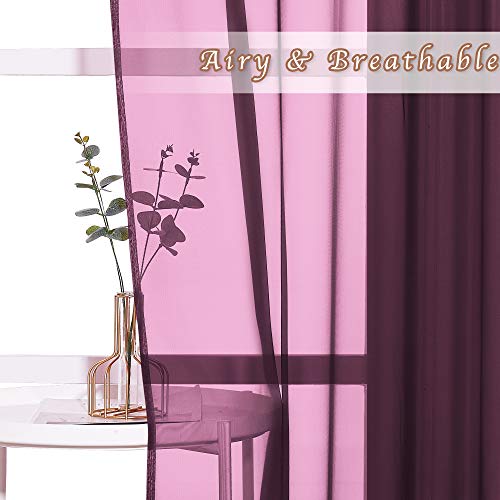 Image of NICETOWN Voile Red Sheer Curtains 84 Inches Long, Grommet Airy & Lightweight Window Draperies Translucent Elegant Panels for Living Room /Bedroom, Burgundy Red, W54 x L84, Set of 2