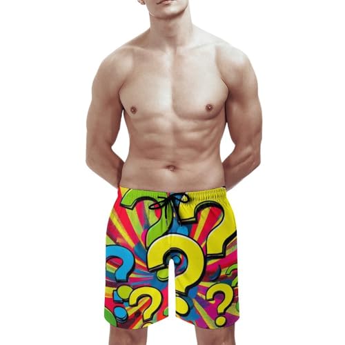Colorful Question Marks Men Swim Shorts Swimwear Bathing Suits Swimming Trunks Beach Shorts with Pockets S2