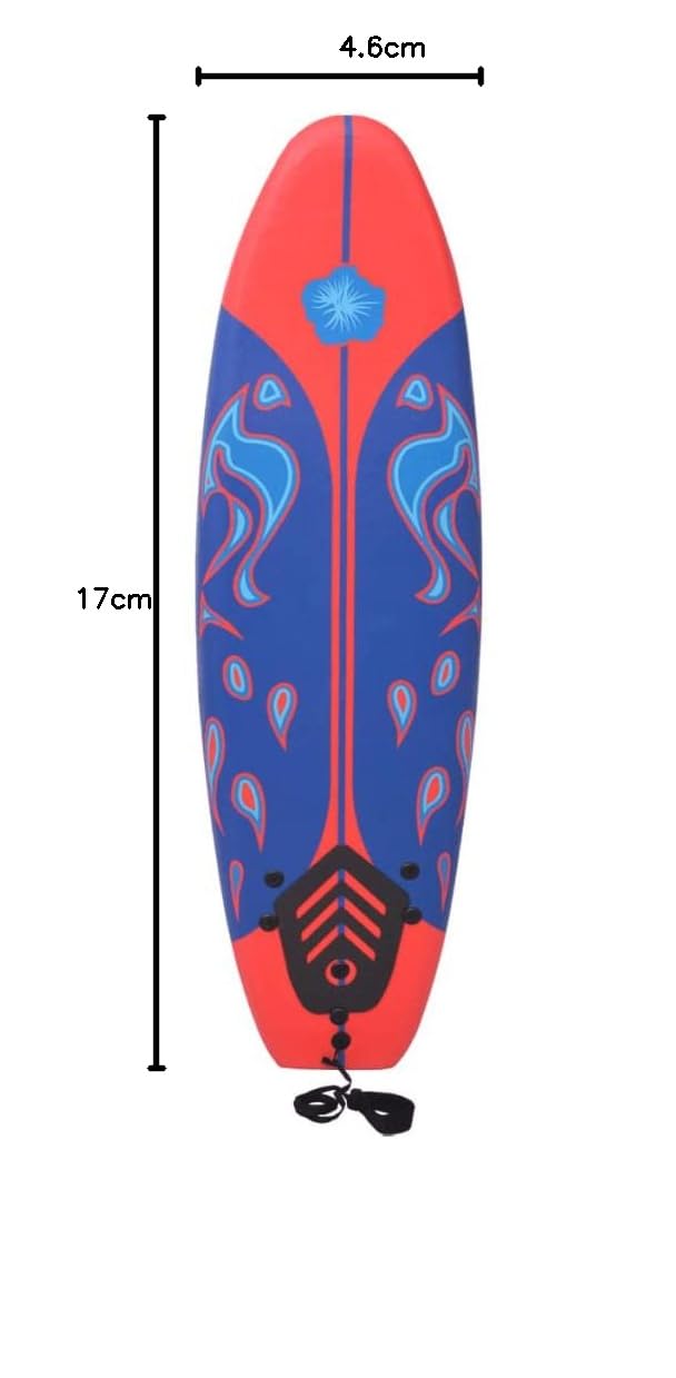vidaXL Tavola da Surf Fondo Liscio Doppie Pinne Sicura con Cordino Resistente Durevole Natante Surfboard Longboard Sport Acquatici Blu e Rossa