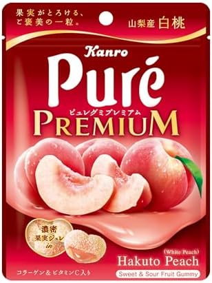 Kanro Pure Gummy Premium White Peaches from Yamanashi 2.9 oz (54 g) | Pack of 3 | Made in Japan | Japanese Gummy