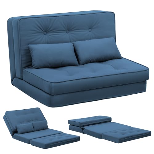 COMHOMA Sofá cama pequeño 2 minisofá cama de 6 niveles respaldo ajustable, salón, dormitorio y camping, azul