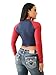 True Religion Women's Contrast Raglan Long Sleeve Crew Neck Tee - Casual T-Shirt- Dress Blu/Red Dahlia - XL