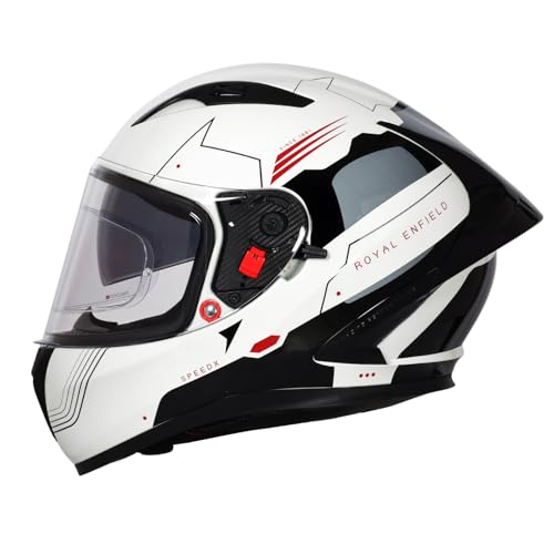 Image of Royal Enfield SPEEDX Full FACE Blitz with Sun Visor & aerodynamic Spoiler | Certification: ISI & DOT | Liner: Dual EPS Expanded Polystyrene| UV Treated Surface | Polygiene Fabric Off-White (M) 58 CM