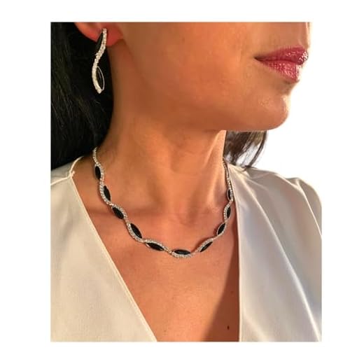 ONDEGO® 2er Set Strass Schmuck Damen – Schwarz Silber Halskette mit Ohrringen – Verstellbare Kette 31–44 cm, elegantes Schmuckset für Hochzeit, Abiball, Kommunion & festliche Anlässe