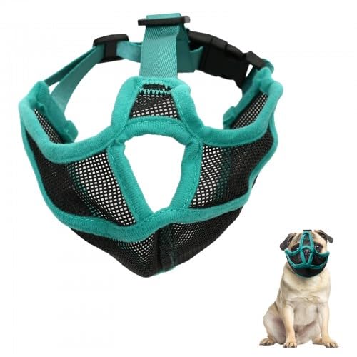 Dog Muzzle for French Bulldog,Mesh Muzzle for Flat-Faced Dogs, Prevents Biting, Chewing and Barking, Suitable for French Bulldogs, Pugs, Shih Tzus and Bulldogs (L, Green)