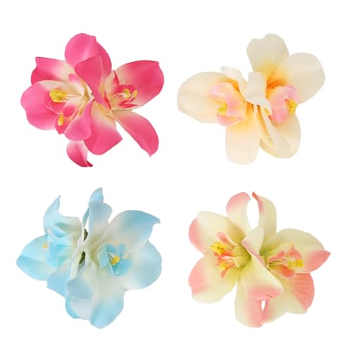 4 unidades de pinzas para el cabello con flores artificiales para mujer, clip de orquídea plumeria tropical hawaiana, accesorios bohemios para el cabello para verano playa boda fiesta (4 colores)
