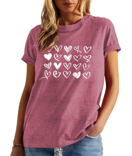 Image of Valentines Shirts for Women Valentine Love Heart Printed Graphic Tshirt Cute Girls Casual Top