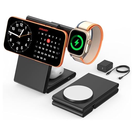 3 in 1 Wireless Charging Station for Multiple Devices, Fast Foldable Travel Mag-Safe Stand for iPhone 16/15/14/13/12/Series, Magnetic Charger for Apple Watch 10/Ultra 2/AirPods 4 with 20W Adapter