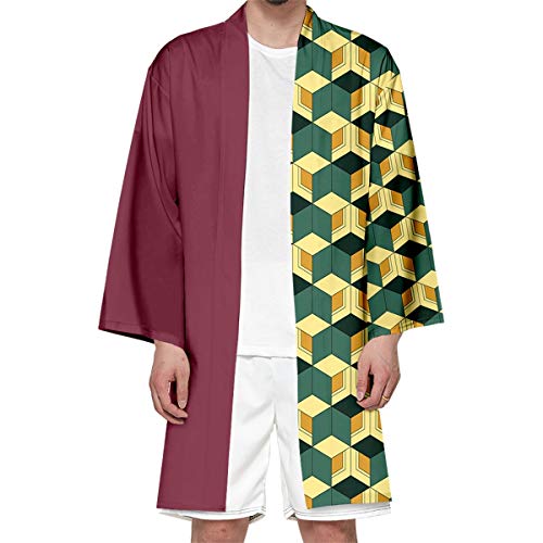 Seidarise Men's Demon Slayer Haori, Long Kimono Cardigan Jacket Japanese Style Flying Crane Seven Sleeves Open Front Coat