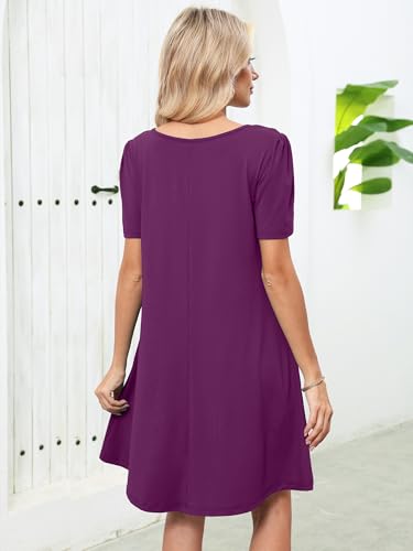 Image of Heymoments Women's Short Sleeve Crewneck Sundress Summer Casual A-Line Beach Dress with Pockets S-2XL