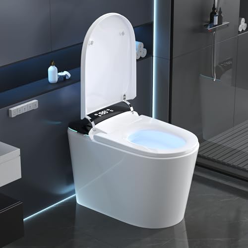 Image of Smart Bidet Toilet with Tank, Foam Shield, Dual Auto Flush, Manual Soft-Close Lid&Seat, Foot Sensor, Electric Modern One Piece Toilets for Bathroom with Siphon Dual Flush 0.8 /1.2 GPF