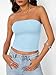 Trendy Queen Womens Strapless Tube Tops Basic Backless Sleeveless Bandeau Going Out Crop Tops Cute 2025 Summer Clothes Baby Blue S
