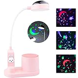 Schreibtischlampe Kinder Nachttischlampe mit Stifthalter, Himmel Tischlampe mit automatischem Farbwechsel, dimmbare wiederaufladbare LED-Leselampe für Kinder