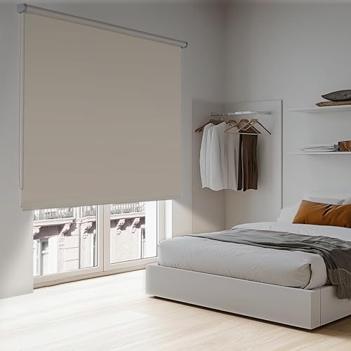 Estores enrollables Opacos para Ventanas y Puertas. Aislante térmico y fácil instalación a Pared o Techo. Cortina Blackout bloquea la luz STORESDECO Estor Opaco Color Piedra 120x180 cm (Ancho x Alto)