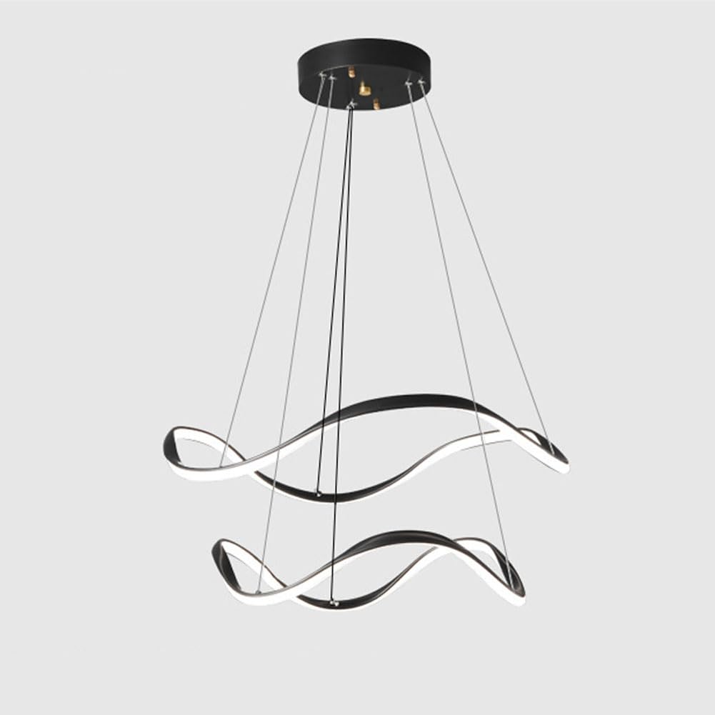 KXEcoLife LED Scandinavian high end full spectrum minimalist chandelier, modern brass circle for living room bedroom dining light,Black,60+80cm