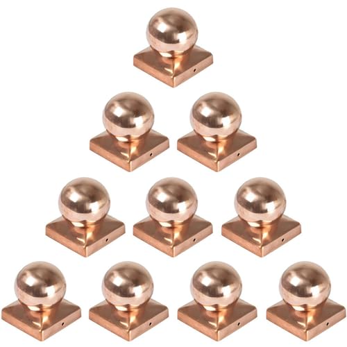 10× Pfostenkappe Kupfer Kugel 9×9 cm (91×91 mm) – polierte runde Kupfer-Abdeckung für Holzpfosten – witterungsbeständiger Zaunkappe/Pfostendeckel für 9×9 Kantholzpfosten