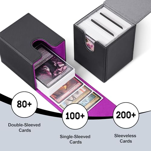 Image of ZLCA Card Deck Box for Trading Cards,PU Leather Magnetic Card Storage Box Fits for TCG CCG Magic Game Cards(Black Set)