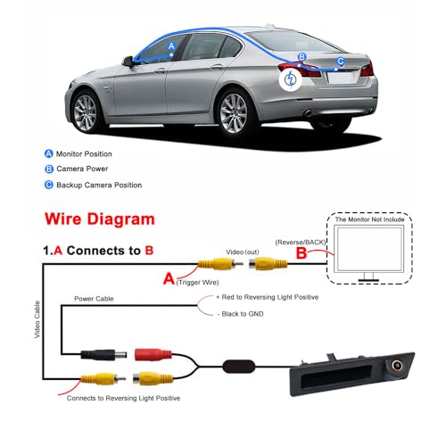 Image of Vlicevrn CCD Car Rear View Camera Trunk Handle with Fish Eye Golden Lens Night Vision Backup Parking Camera Waterproof IP68 Vehicle Camera For BMW 3 F30 F31 F34 / 330D Touring / X3 F25 F35 / 5 F10 F11