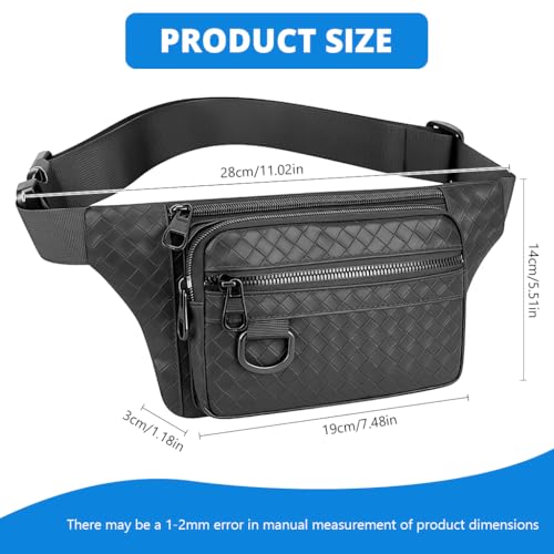 Image of GUSTAVE PU Waist Bag Outdoor Lightweight Day Bag Multi Zipper Compartment Travel Bag Chest Bag with Adjustable Strap, Fashion Woven Pattern Compact Shoulder Bag for Hiking, Travel, Casual Use