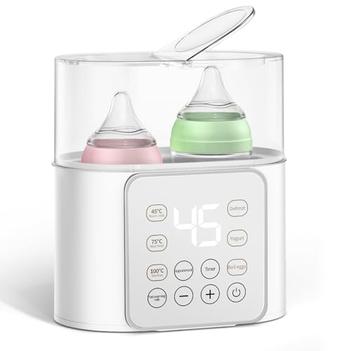Baby Bottle Warmer, PASUIDU 9-in-1 Multi Functional Baby Milk Warmer Fast Baby Food Heating & Defrost, Double Bottle Sterilizer with Timer and 24 Hour Appointment for Breastmilk or Formula Warme