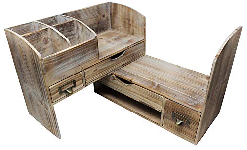 Executive Office Solutions Adjustable Wooden Office Desk Organizer for Desktop, Tabletop, or Counter – Wood Storage Shelf Rack – for Office Supplies, Desk Accessories, or Mail - Barnwood (WO13)