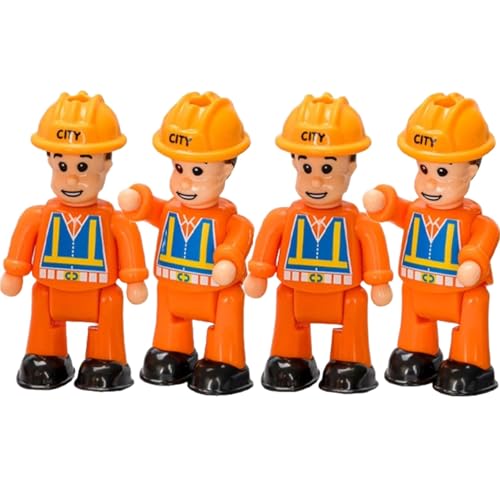 FUNERICA Construction Workers Toy Figurines - Miniature People Figures - 4-Pack