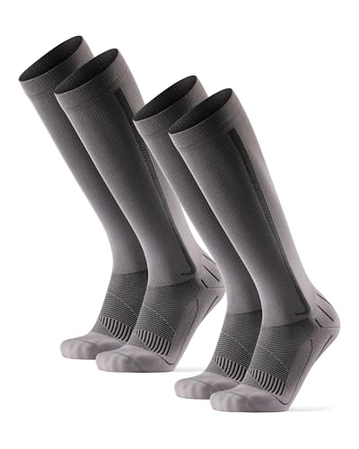 DANISH ENDURANCE Running Compression Socks, Flight Socks, 21-26mmHg, for Men & Women, Unisex, 2 Pack, Grey/Black, 9-12
